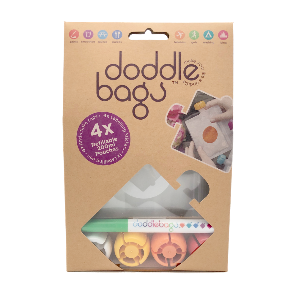 PAK VAN 4 HERBRUIKBARE WATERFLESSEN VAN 200 ML DODDLE BAGS
